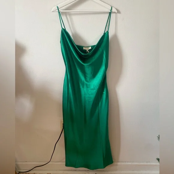 NWT MESHKI Green Cowl Neckline Silk Midi Slip Dress - Picture 2 of 11